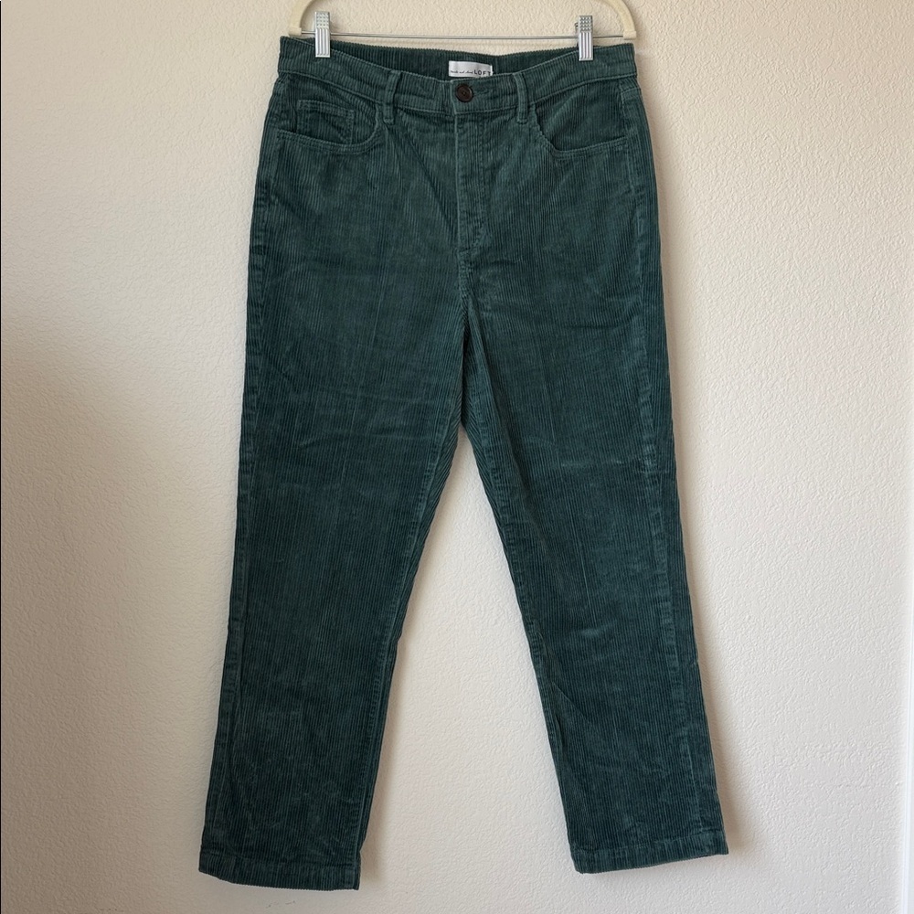 LOFT Green Corduroy Pants Straight Leg Womens Size 10 High Rise Velvet